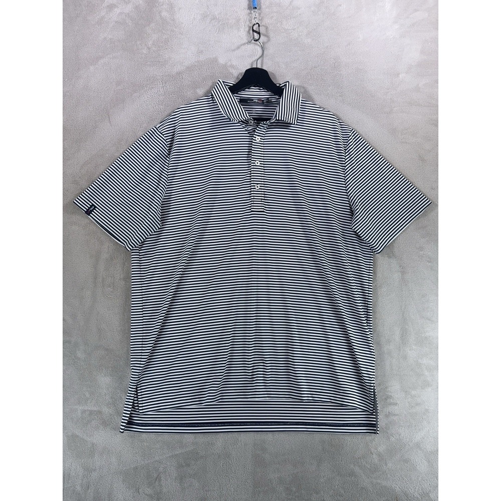 RLX Ralph Lauren Performance Polo Shirt Mens XL White Navy Striped Wicking